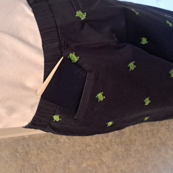 Briggs New York Size 12 cropped pants with small green frogs and White Button Do - Picture 7 of 8